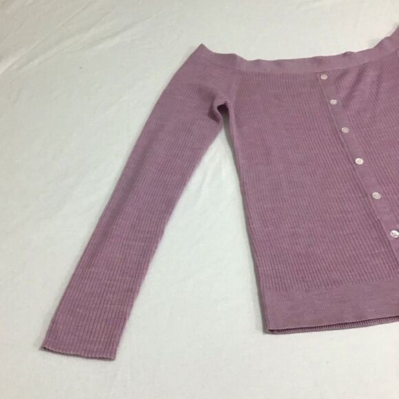 Frame Denim Lavender Off The Shoulder Ribbed Button Detail Cardigan Size M NWT - Picture 4 of 9